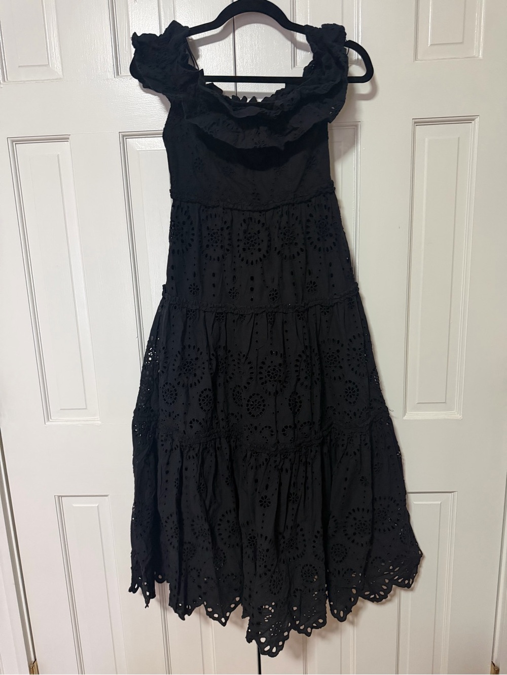 Zara Black Eyelet Tiered Midi Dress
